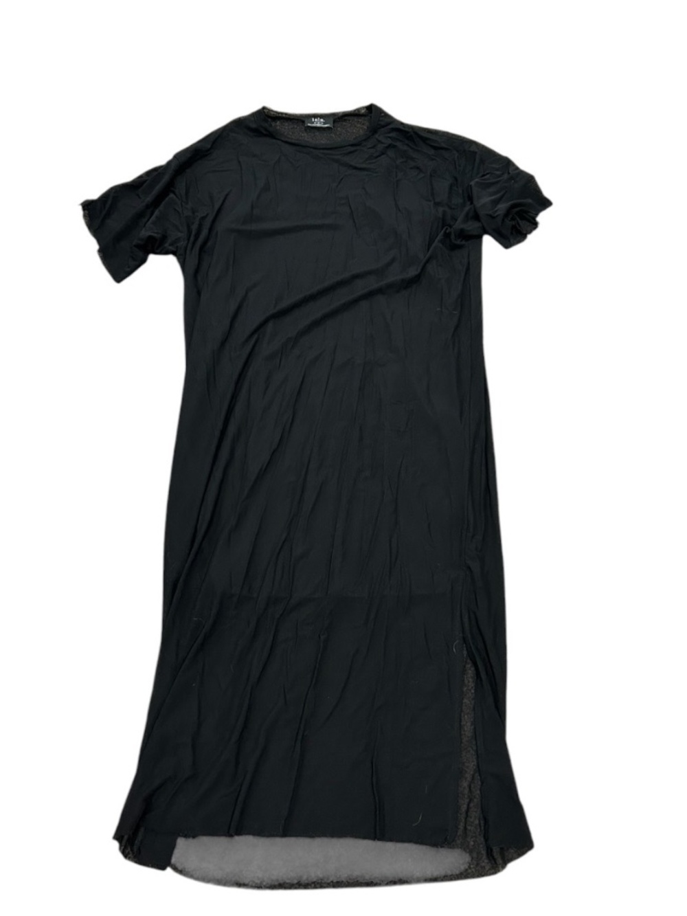 Dressed in Lala Black Sheer Midi dress Dress with built in slip Women's S Lala.